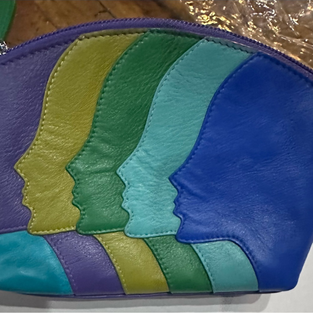 Blue and Green Cosmetic Bag with Wave Pattern